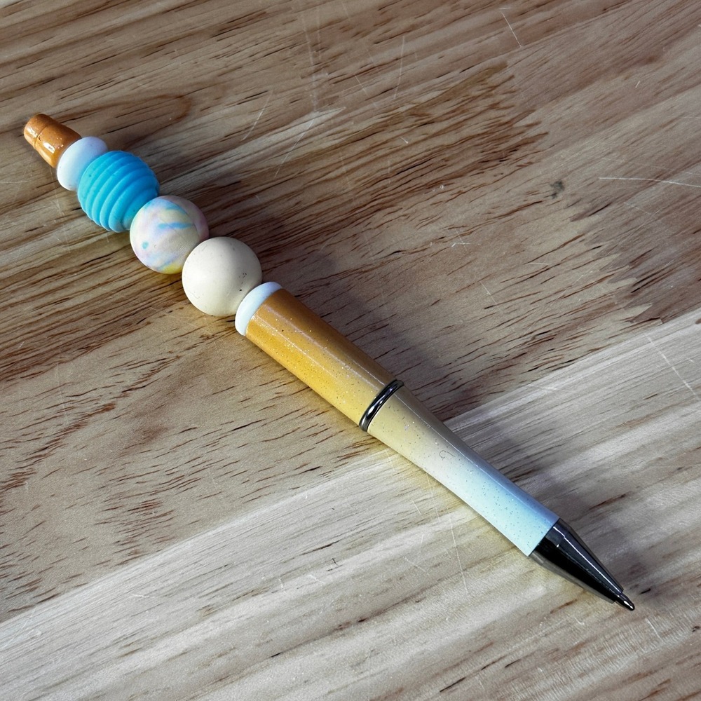 Handmade Beaded Ballpoint Pen Silicone Ombre Yellow Blue Boho Stationery Gift